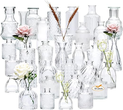 32 Vintage Glass Bud Vases for Rustic Decor