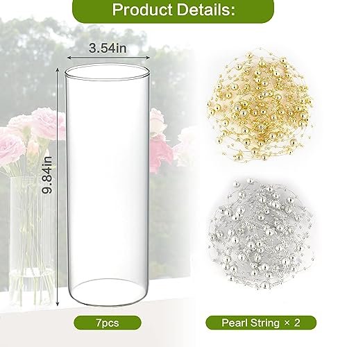 7-Piece Tall Glass Cylinder Vases for Elegant Centerpieces