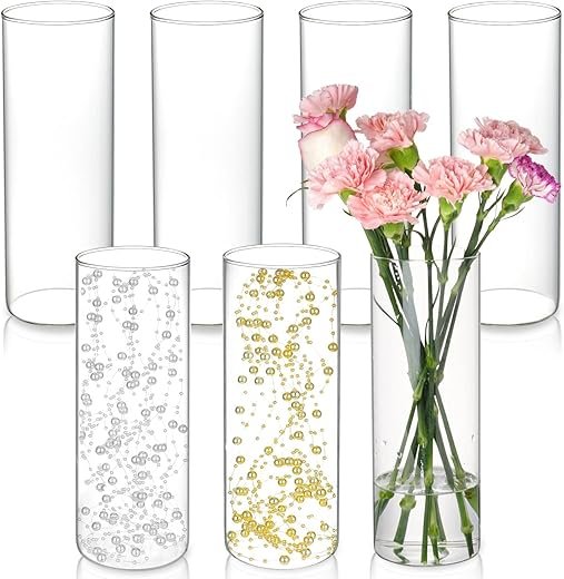 7-Piece Tall Glass Cylinder Vases for Elegant Centerpieces