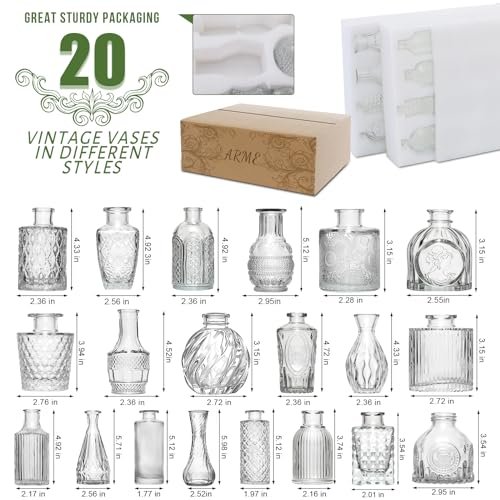 Arme 20 Pcs Vintage Mini Glass Bud Vases Set