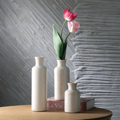 Chic Farmhouse White Ceramic Vase Set for Home Decor