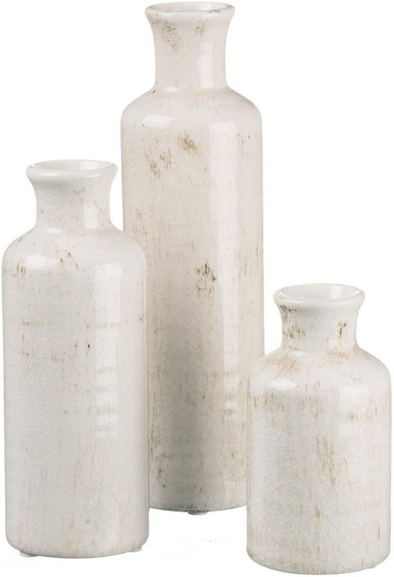 Chic Farmhouse White Ceramic Vase Set for Home Decor