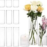 CUCUMI 12-Pack Clear Glass Cylinder Vases for Events