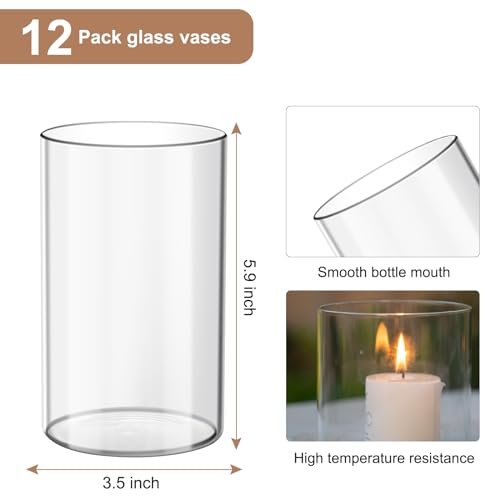Devilfire 12Pcs Clear Glass Cylinder Vases for Centerpieces