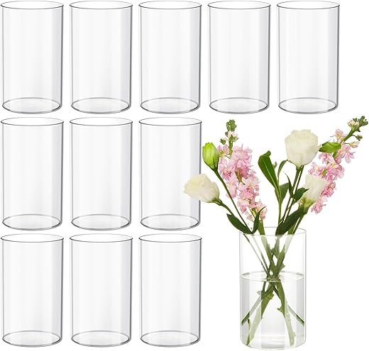 Devilfire 12Pcs Clear Glass Cylinder Vases for Centerpieces