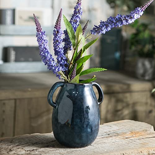 Elegant Blue Ceramic Handle Vase for Modern Farmhouse Decor