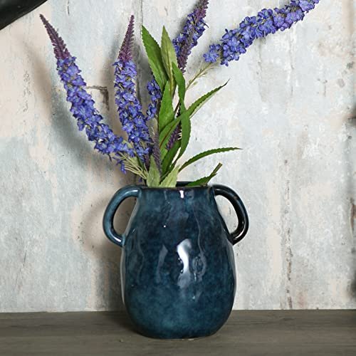 Elegant Blue Ceramic Handle Vase for Modern Farmhouse Decor