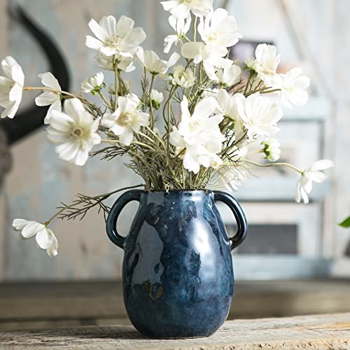 Elegant Blue Ceramic Handle Vase for Modern Farmhouse Decor