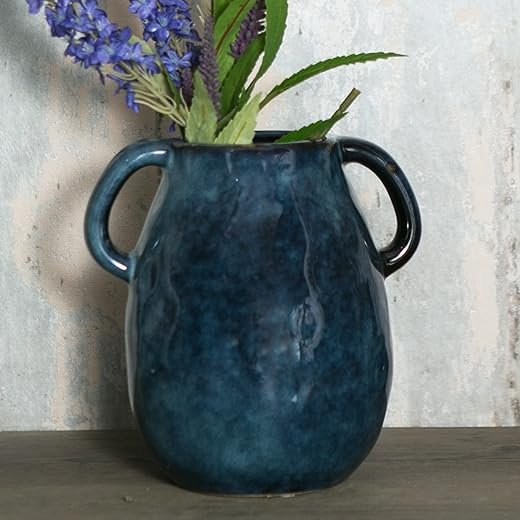Elegant Blue Ceramic Handle Vase for Modern Farmhouse Decor