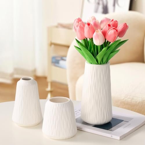 Elegant White Ceramic Vases Set - Modern Home Decor