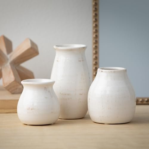 Rustic Ceramic Bud Vases - Perfect Farmhouse Decor Set
