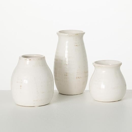 Rustic Ceramic Bud Vases - Perfect Farmhouse Decor Set