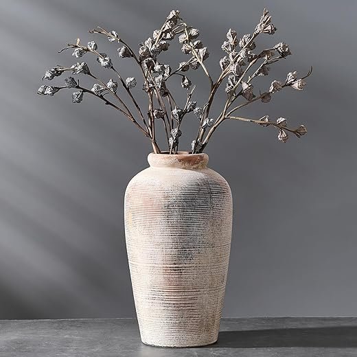Rustic Gray Ceramic Vase - 11” Minimalist Home Decor